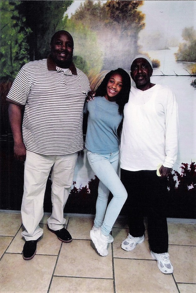 Zulu on the right, with his son and grandaughter, visiting in November of 2017