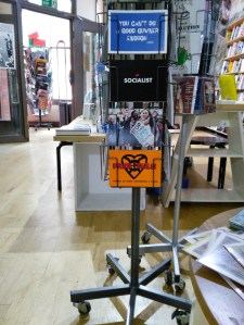 Zulu support cards at Bookmarks bookstore, London, Sept. 2018